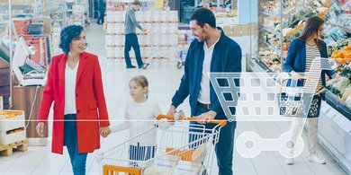 Eine Familie im Supermarkt